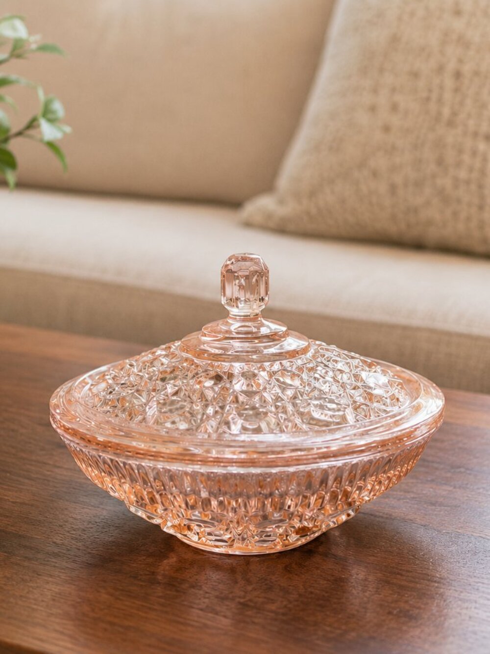 Vintage Federal Glass Pink Windsor Covered Candy Dish Depression Glass
